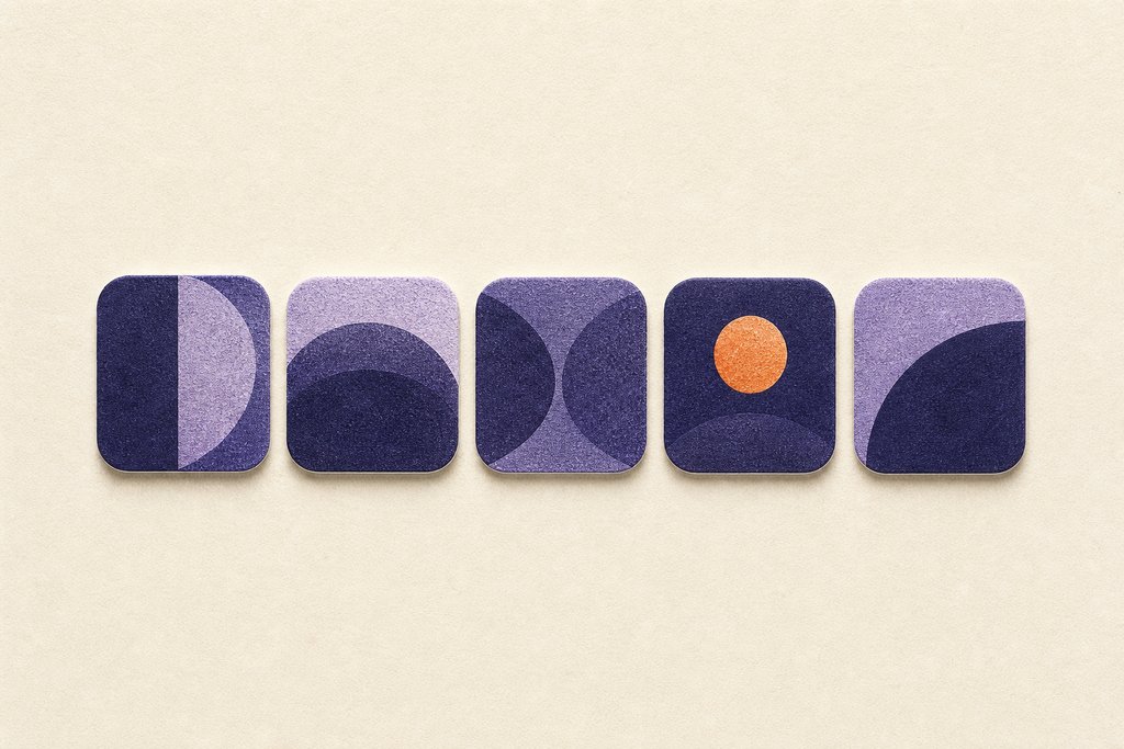 Abstract artwork of a neat row of five letter tiles